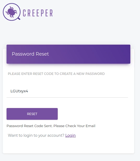 A purple screen with the word creeper on it.