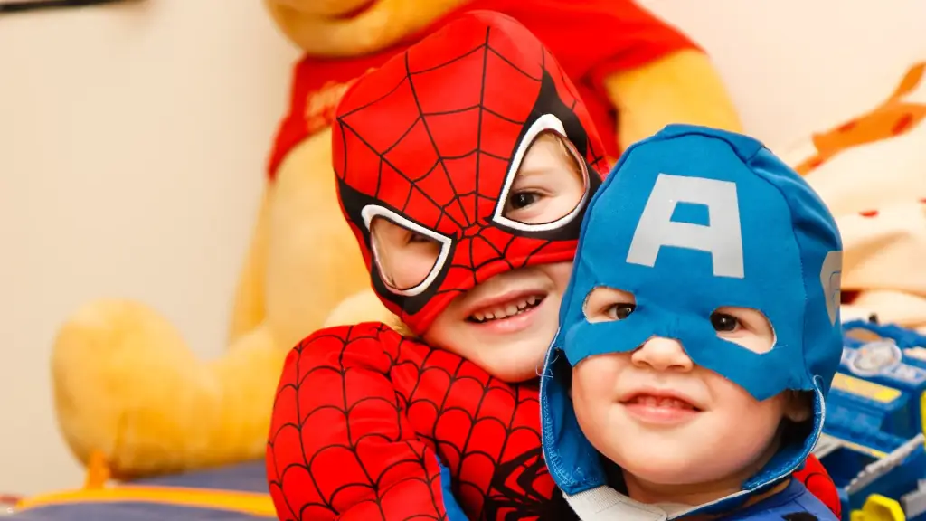 Children dressed as superheroes.