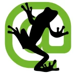 A frog logo on a green background.