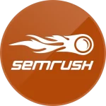 The semrush logo in orange creates a visual impact.