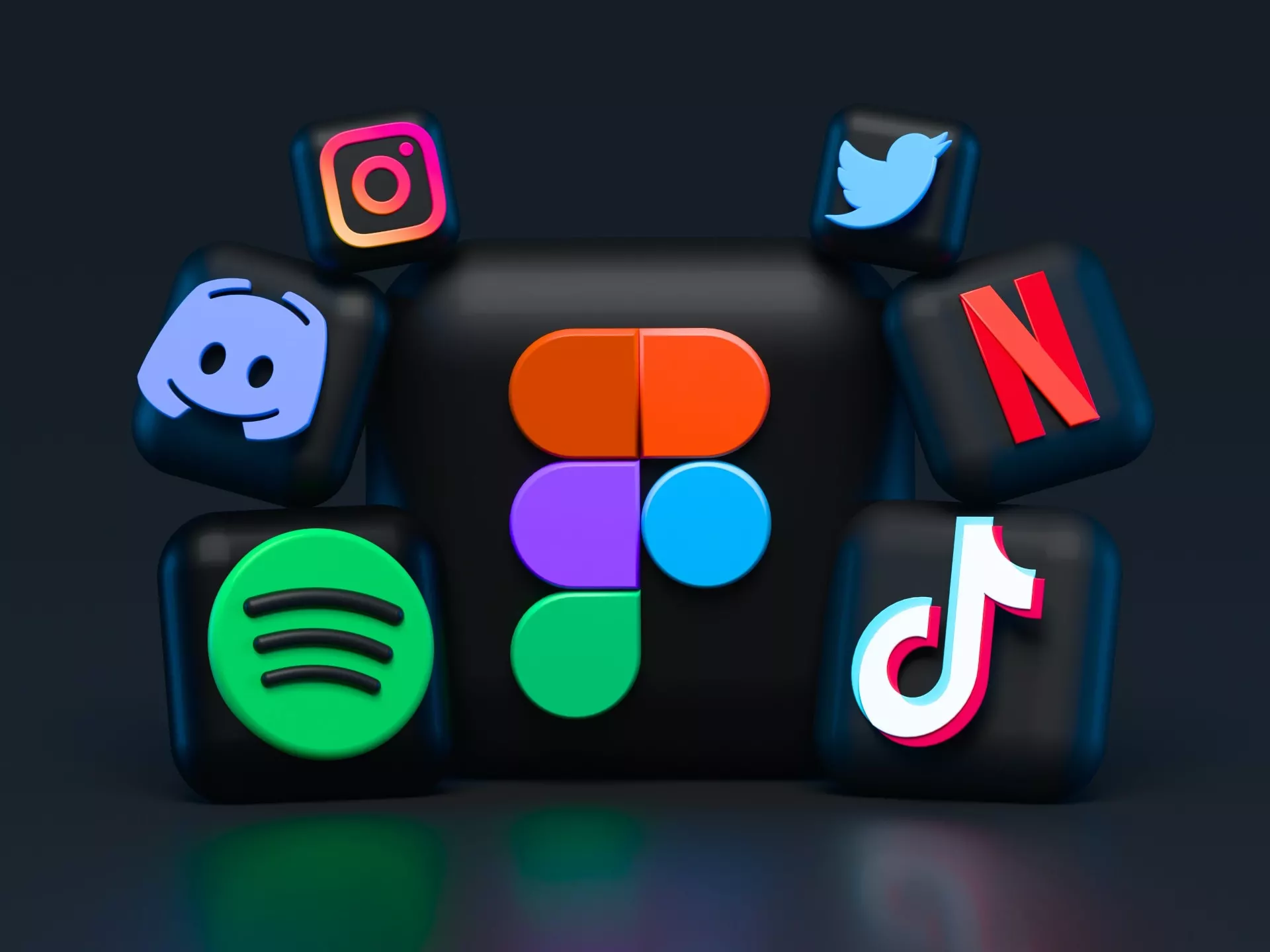 A group of social media icons on a black background, optimized with a technical SEO audit checklist.