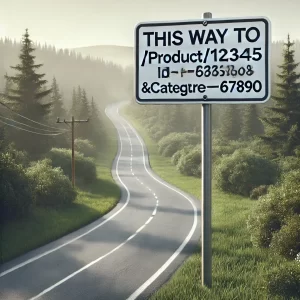 10 Technical SEO Fixes Small Businesses Often Miss 5 A winding forest road features a sign leading to /Product/12345, ID=6833608, &Category=67890 guiding small businesses.
