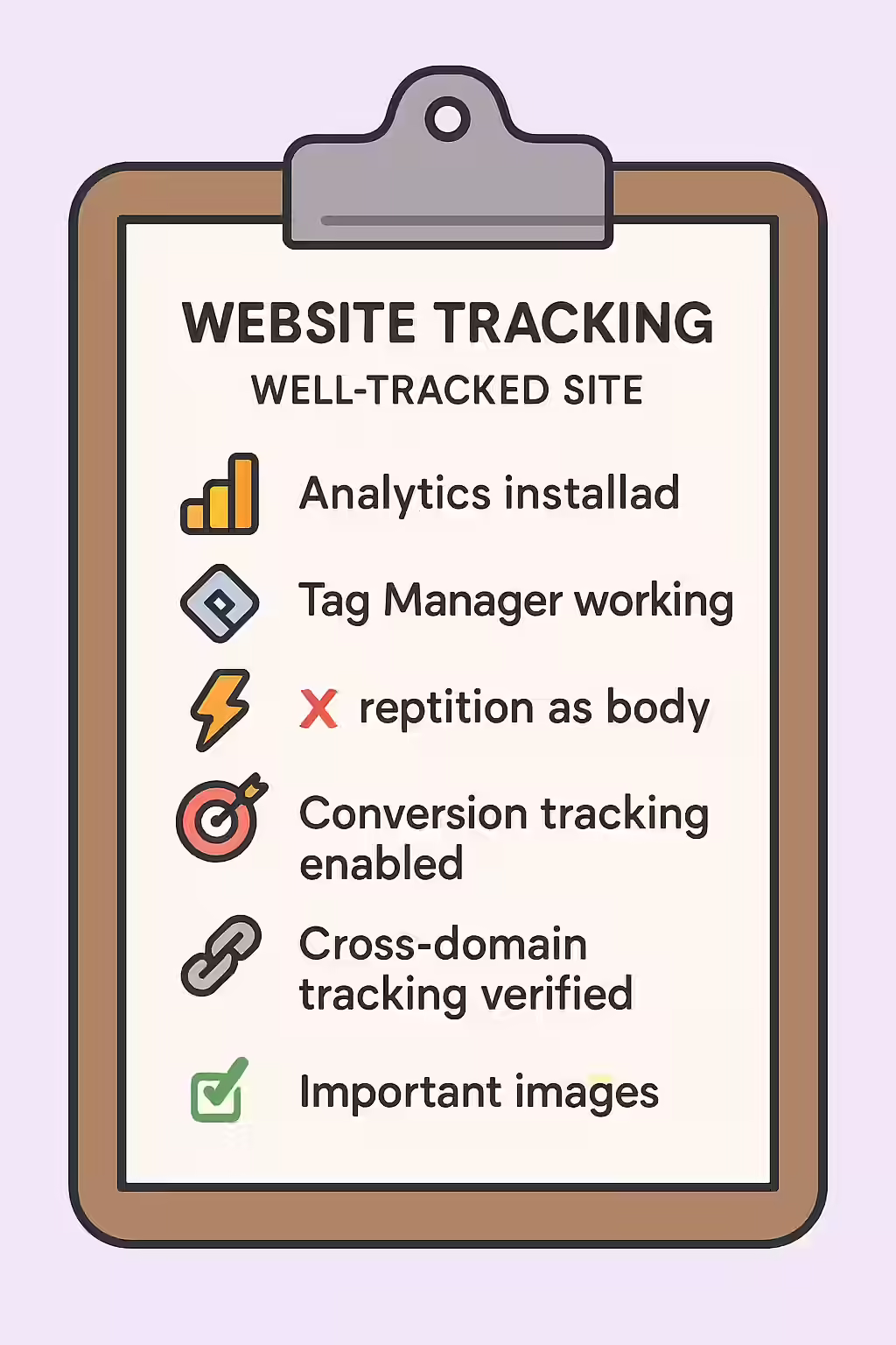 An illustration of a checklist, symbolizing the importance of making sure your website is well-tracked.