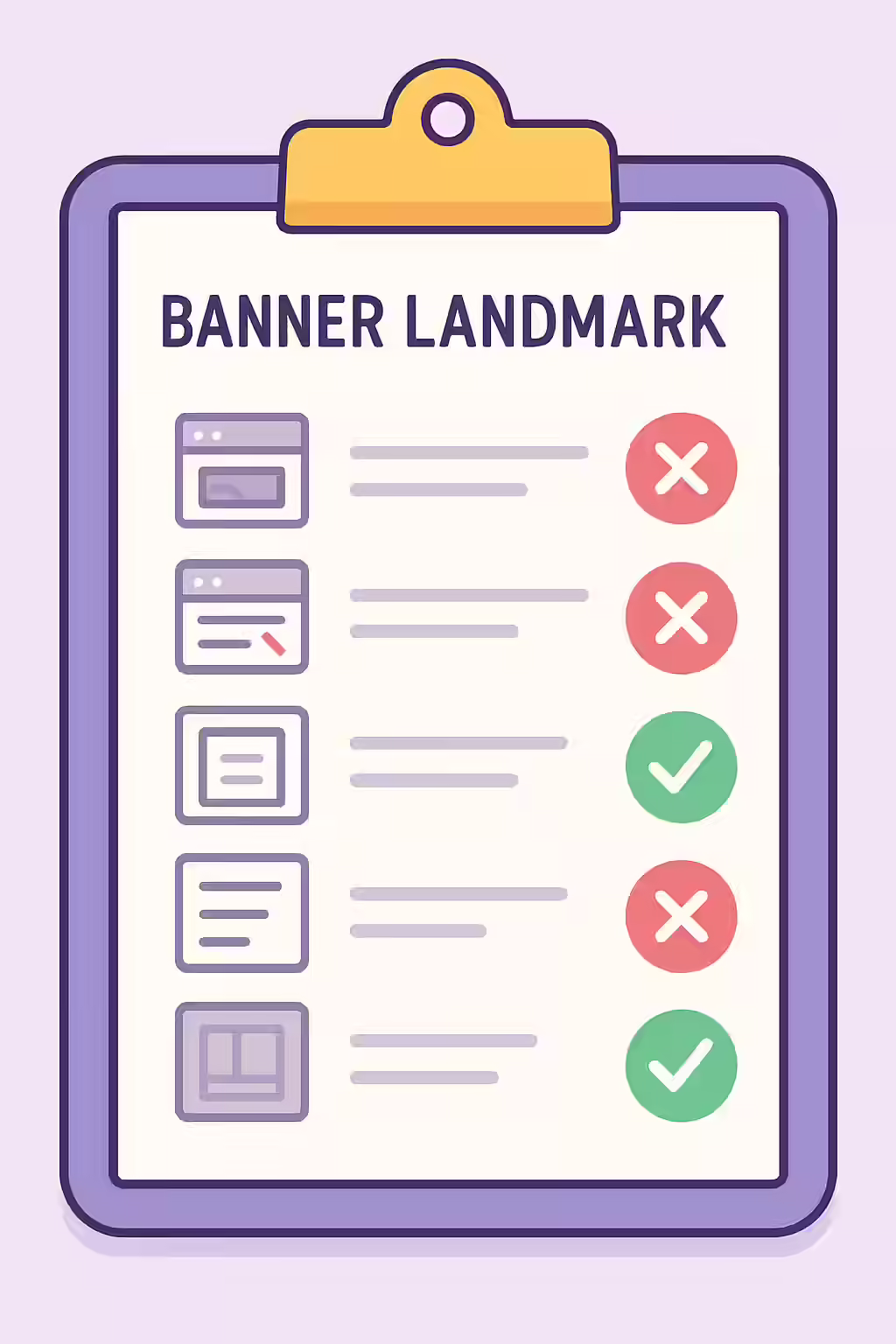 An illustration of a checklist, symbolizing the importance of making sure your banner landmark is not in another landmark.