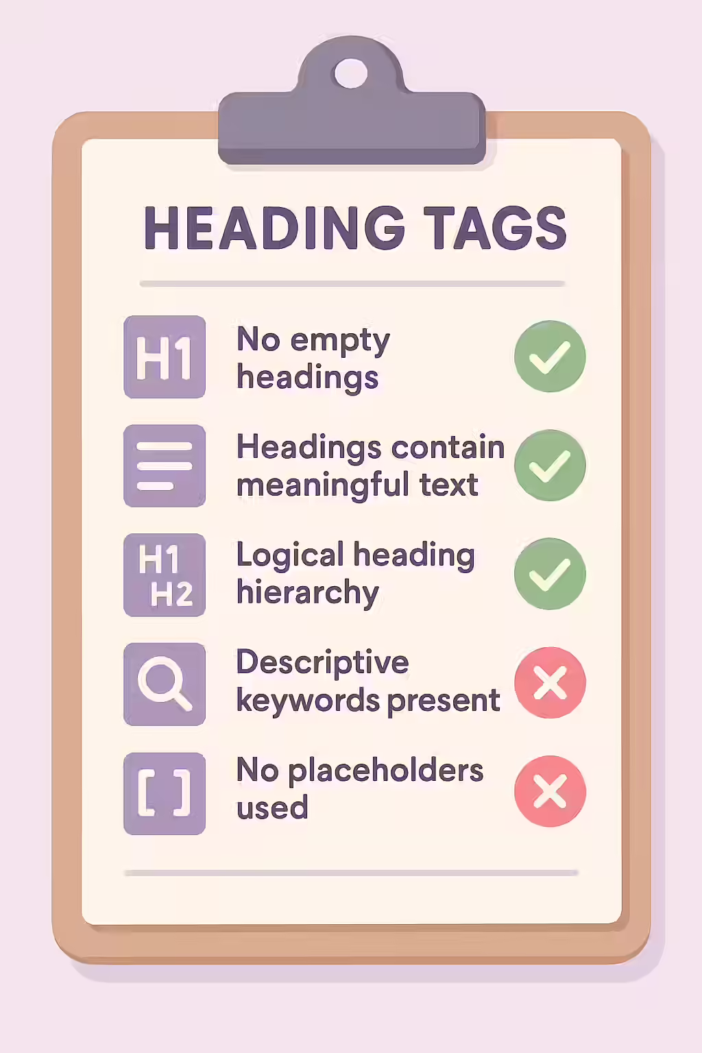 An illustration of a checklist, symbolizing the importance of making sure your headings are not empty.