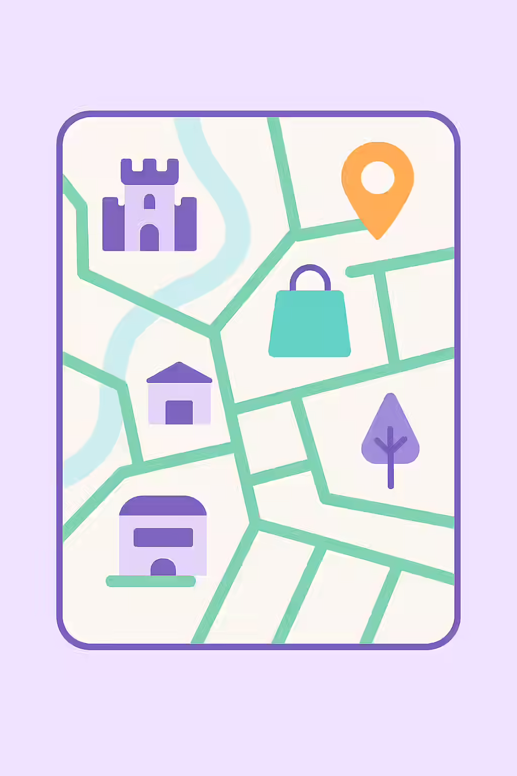 An illustration of a map with clear and unique landmarks, symbolizing the importance of unique landmarks.