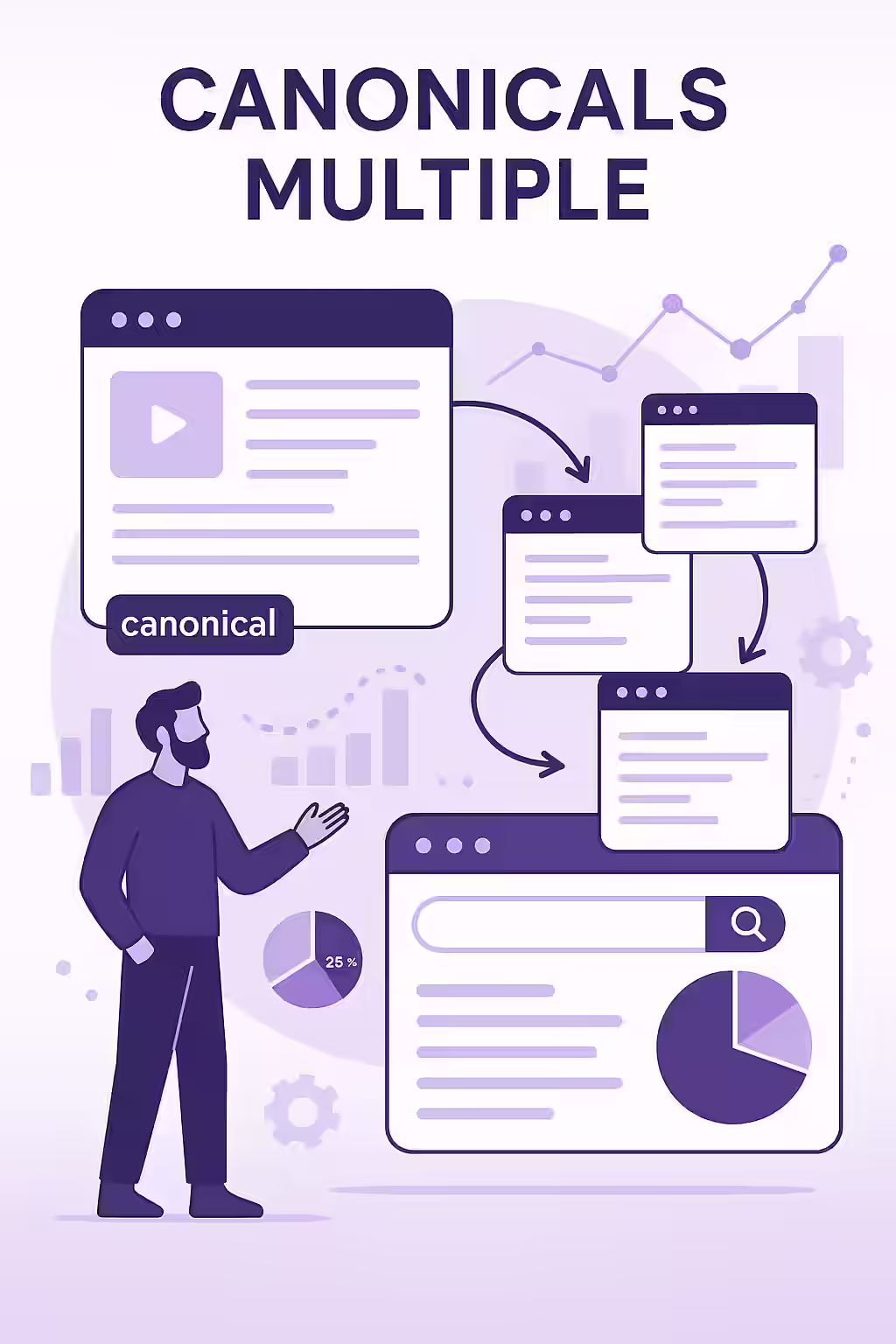 An illustration of a warning sign with two conflicting canonical tags, symbolizing the danger of multiple canonicals.