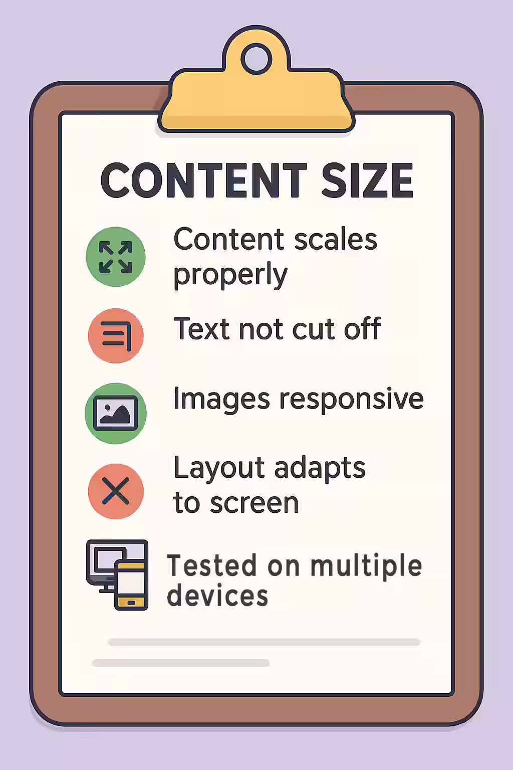 An illustration of a checklist, symbolizing the importance of making sure your website is free of content not sized correctly.