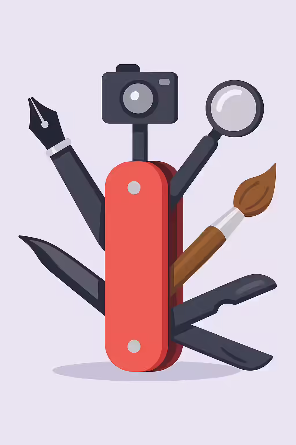 An illustration of a Swiss Army knife with different tools representing different content types.