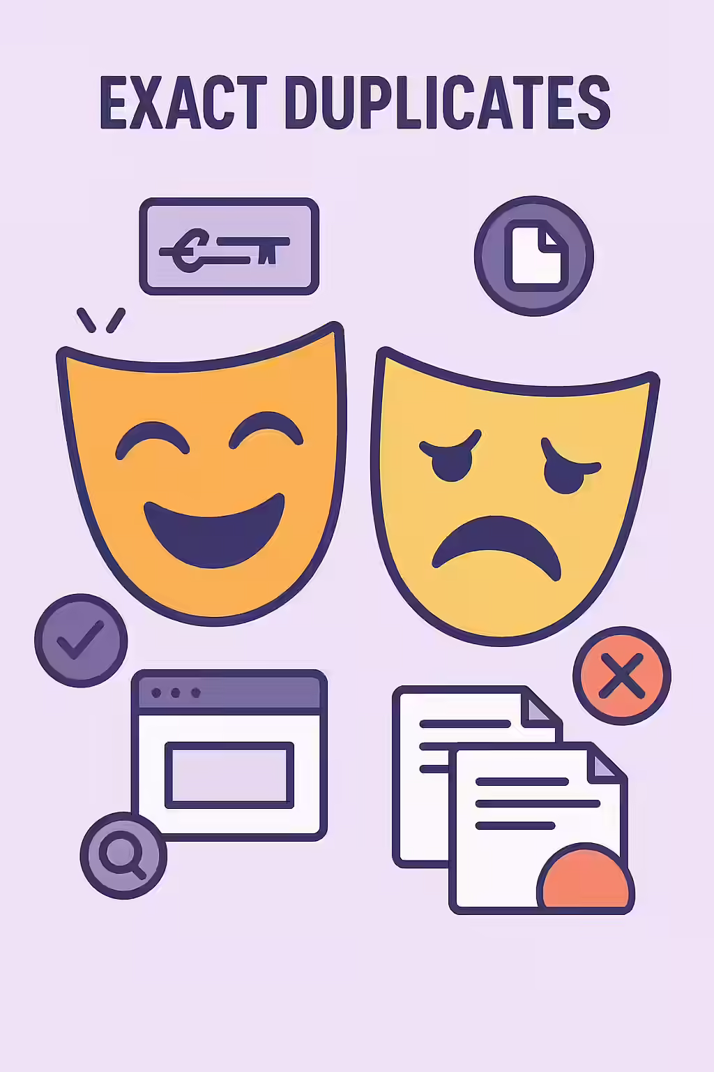 An illustration of two masks, symbolizing the importance of fixing exact duplicates.