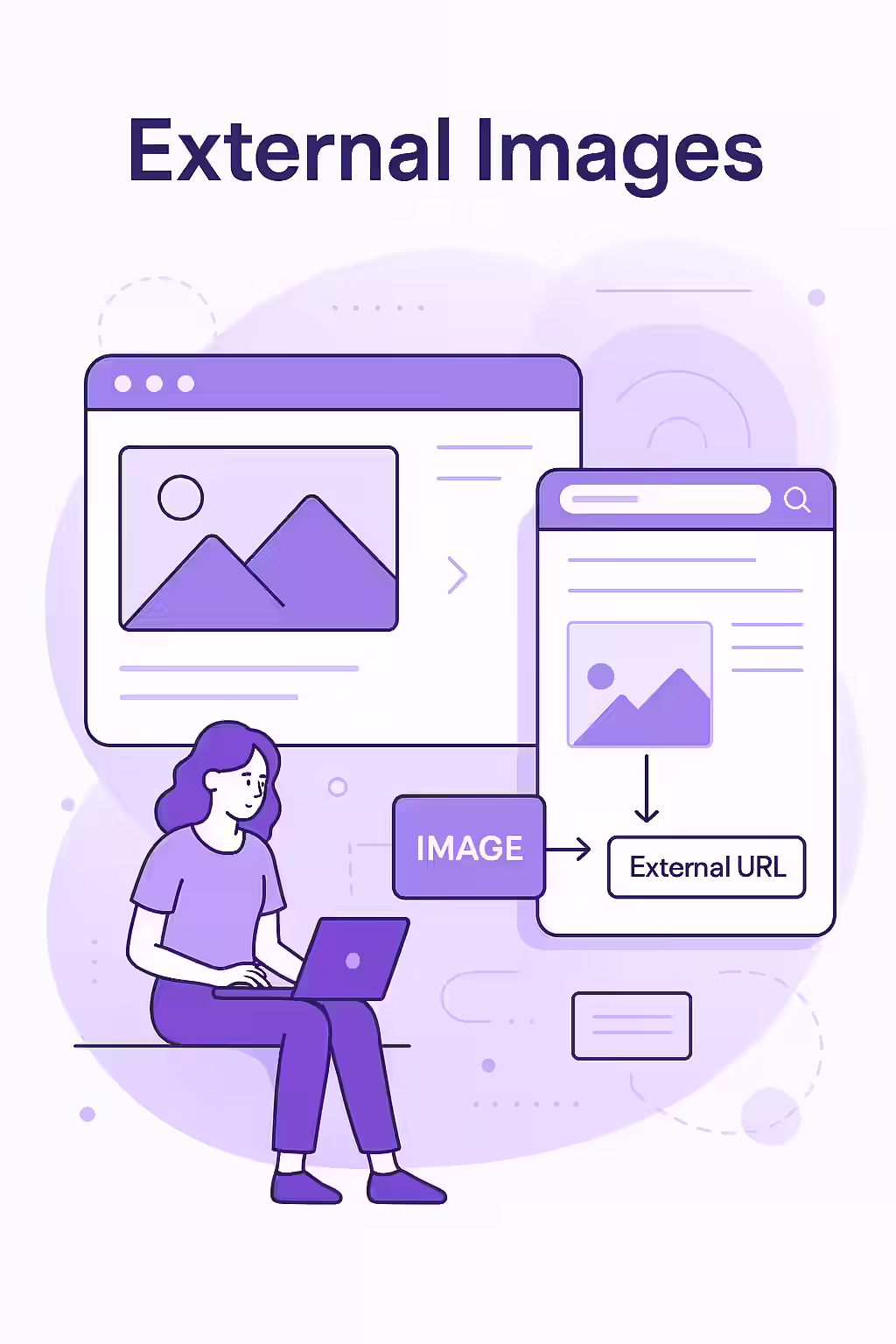 An illustration of a website 'stealing' an image from another website, symbolizing the concept of hotlinking.