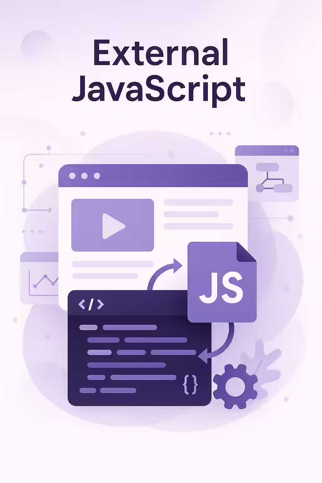 An illustration of a separate JavaScript file connected to an HTML document, symbolizing the concept of external JavaScript.