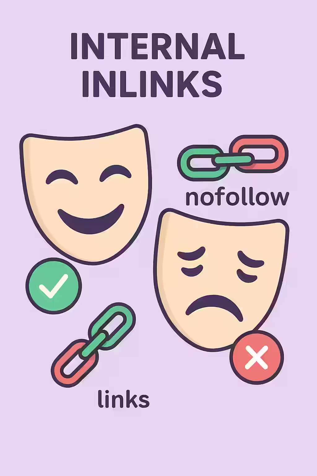 An illustration of two masks, symbolizing the importance of fixing follow and nofollow internal inlinks.