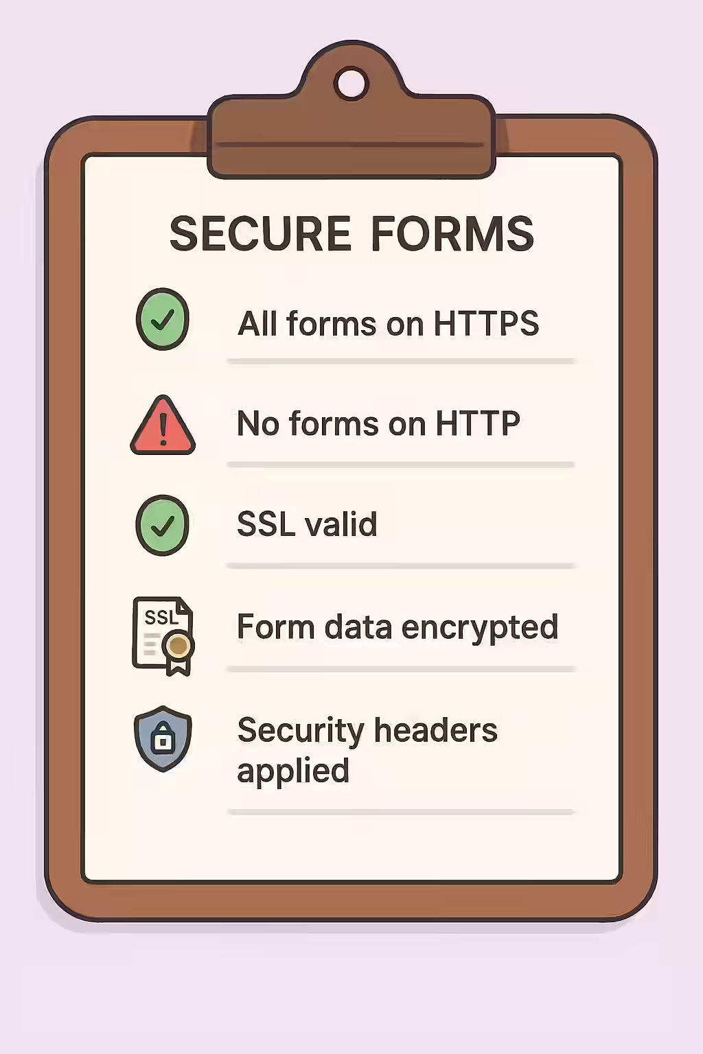 An illustration of a checklist, symbolizing the importance of making sure your website is free of insecure form URLs.