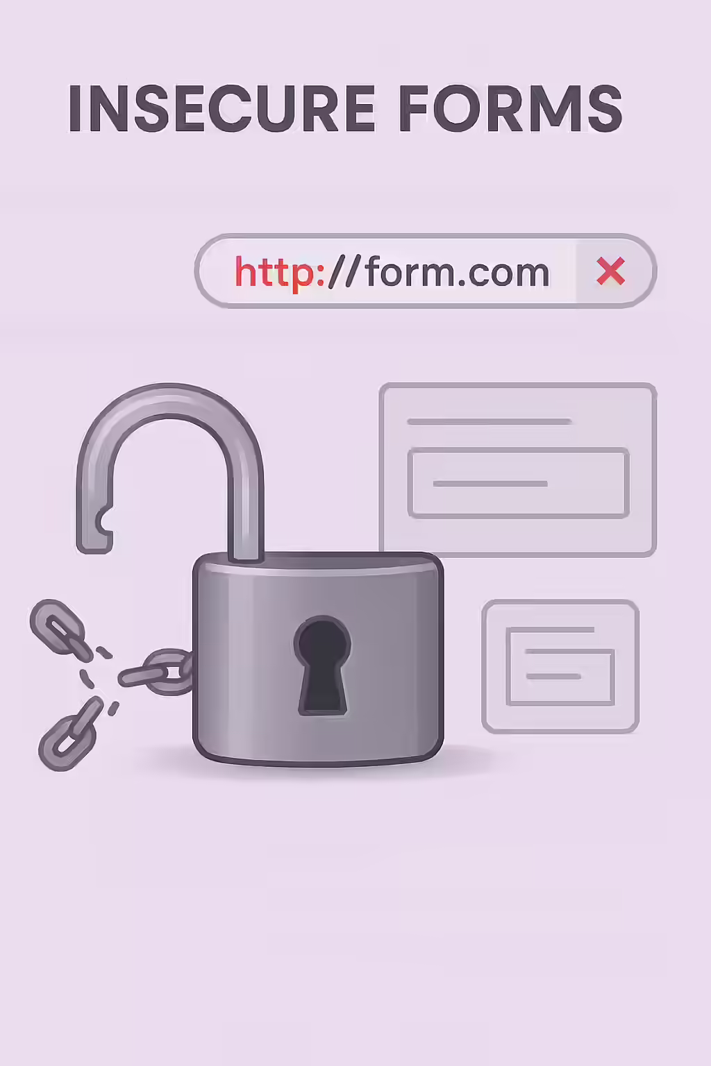 An illustration of an unlocked padlock, symbolizing the importance of fixing insecure form URLs.