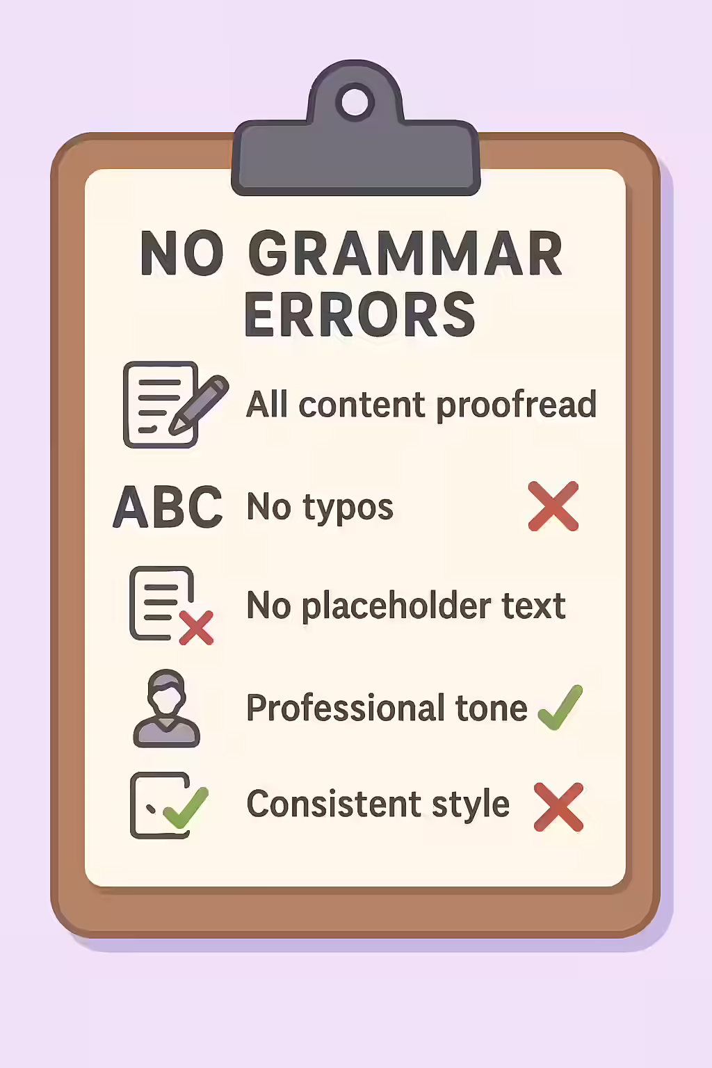 An illustration of a checklist, symbolizing the importance of making sure your website is free of grammar errors.