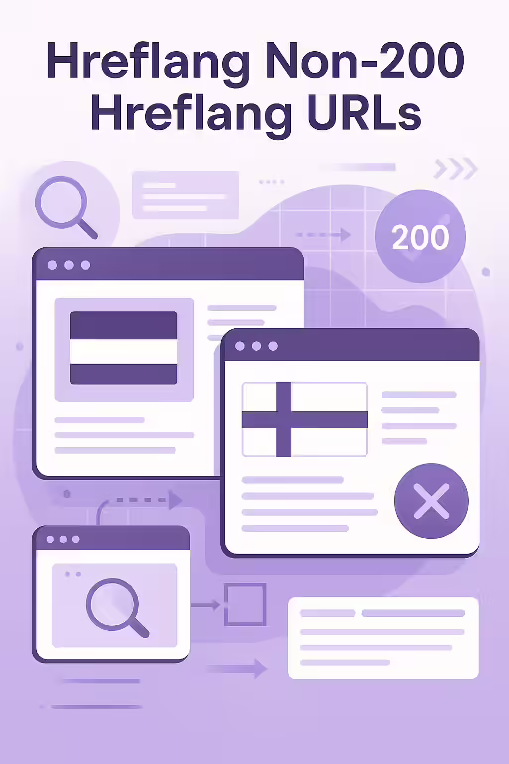 An illustration showing a broken link in a chain of hreflang tags, disrupting the connection between international pages.