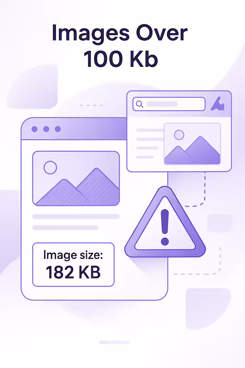An illustration showing a large, heavy image slowing down a website's loading speed, contrasted with a small, light image that loads quickly.