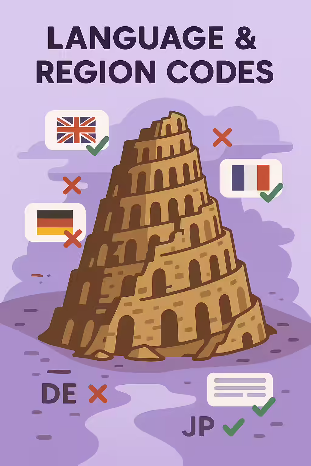 An illustration of a world map with incorrect country codes being corrected, symbolizing the importance of valid hreflang codes.