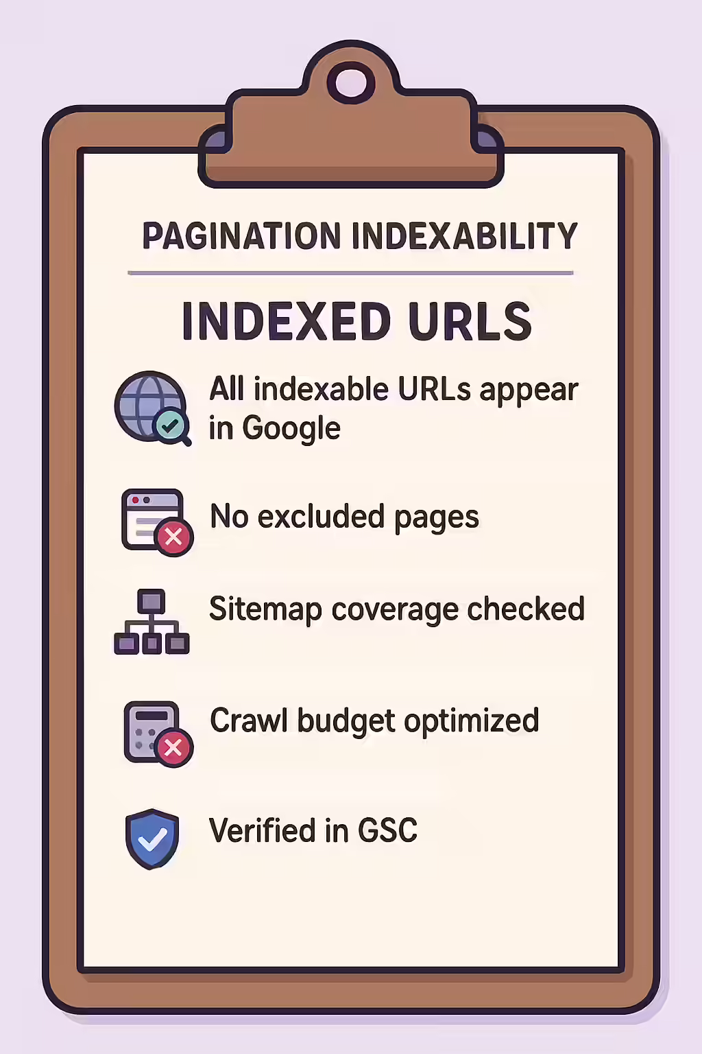 An illustration of a checklist for getting an indexable but unindexed page into Google's index.