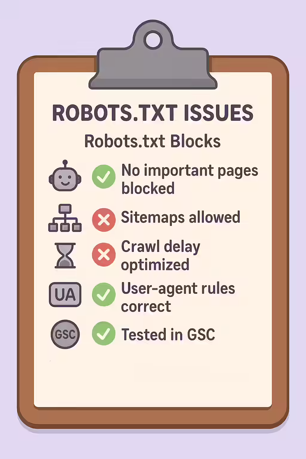 An illustration of a checklist for auditing and fixing a robots.txt file.