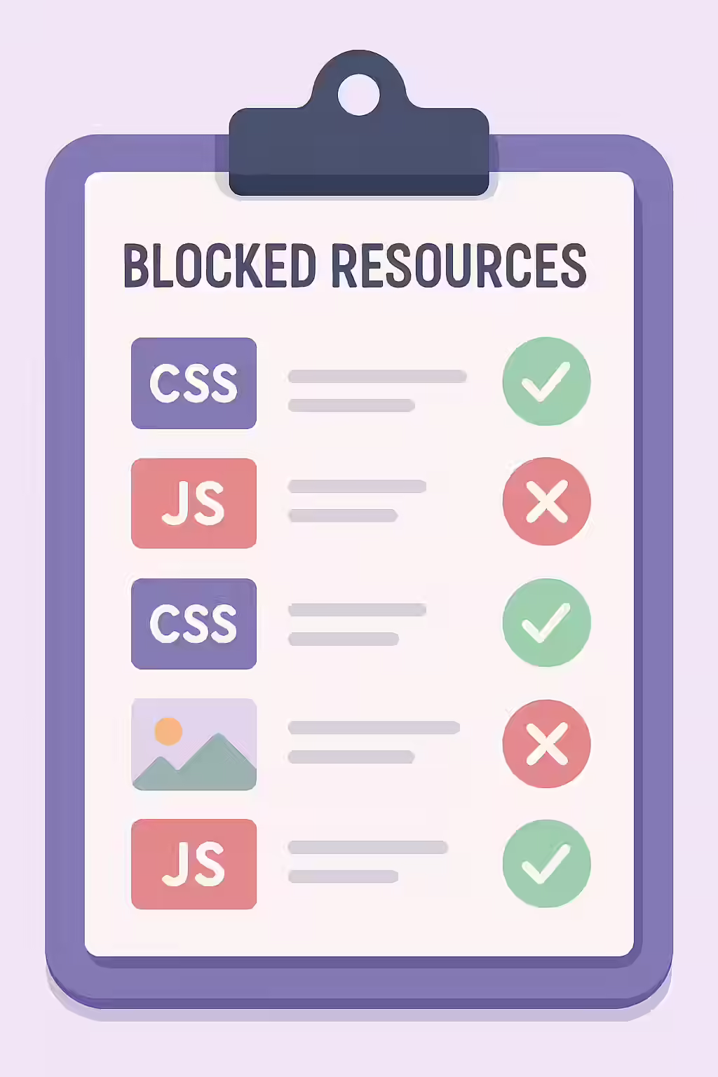 An illustration of a checklist for auditing and fixing blocked internal resources.