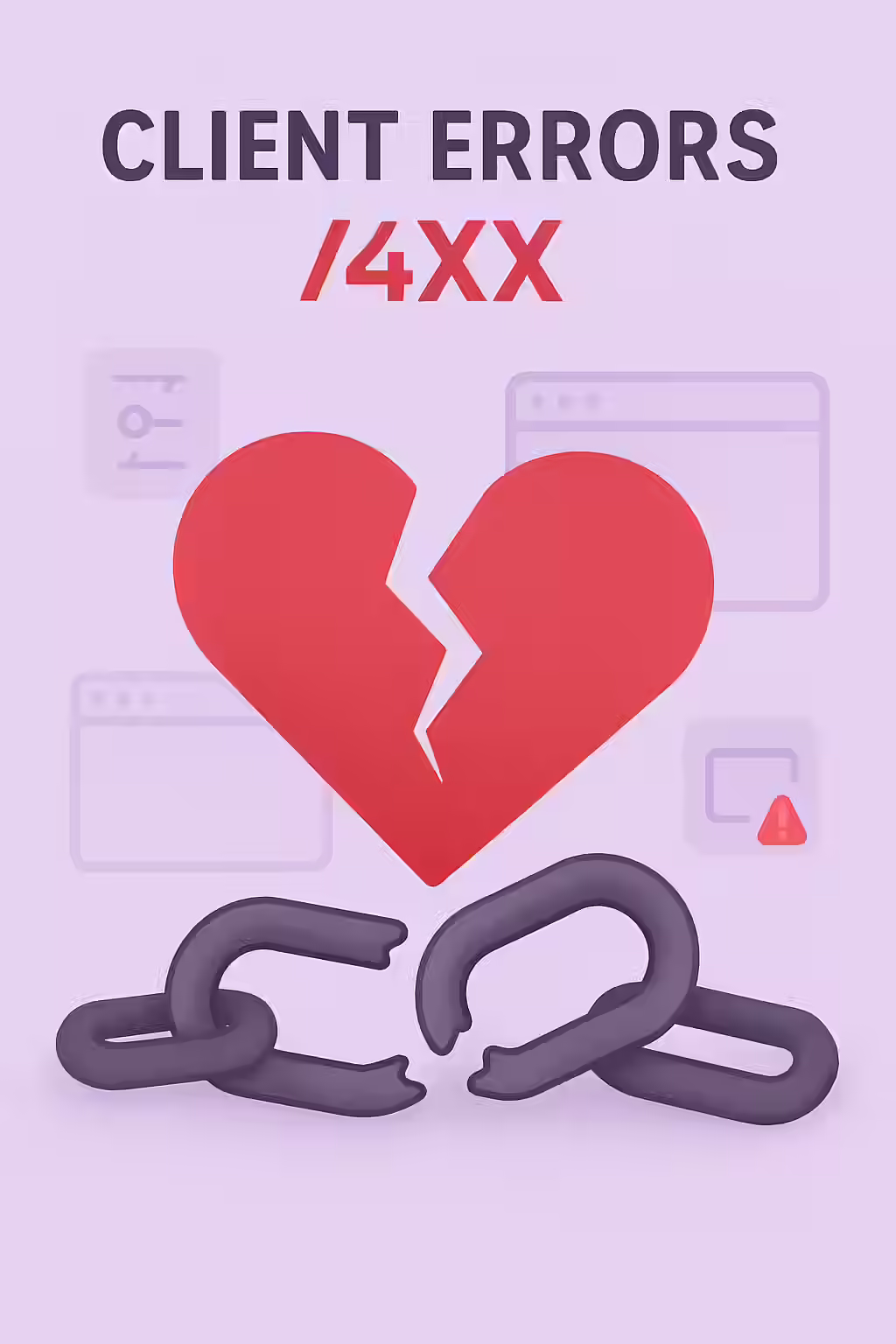 An illustration of a broken link, symbolizing the importance of fixing internal client errors (4XX).