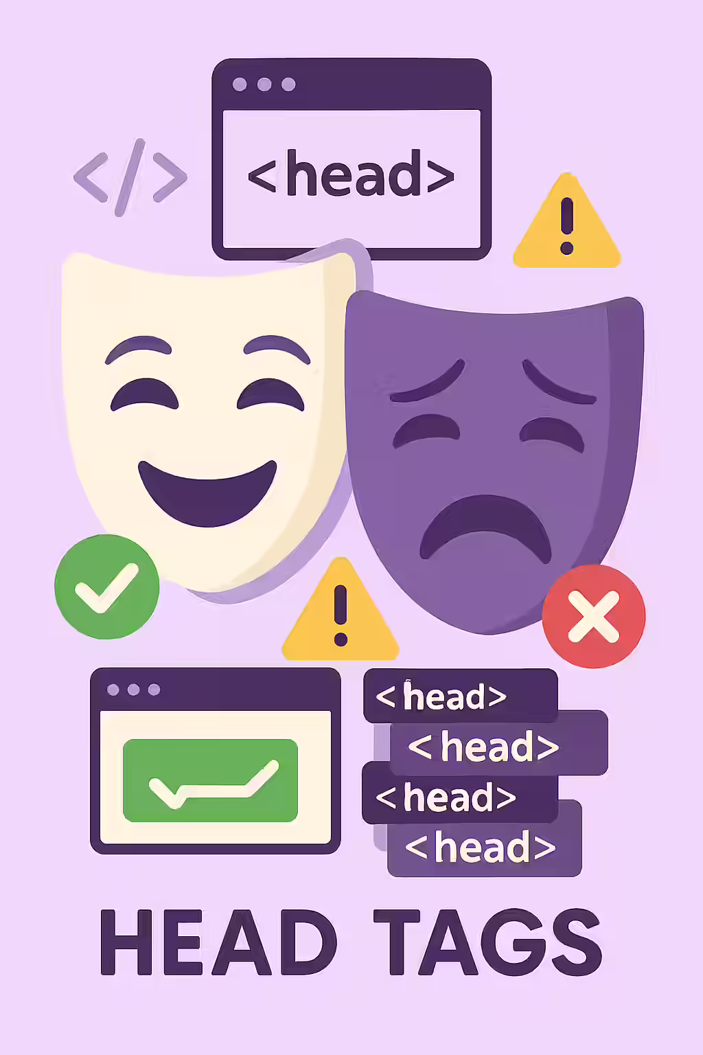 An illustration of two masks, symbolizing the confusion caused by multiple head tags.