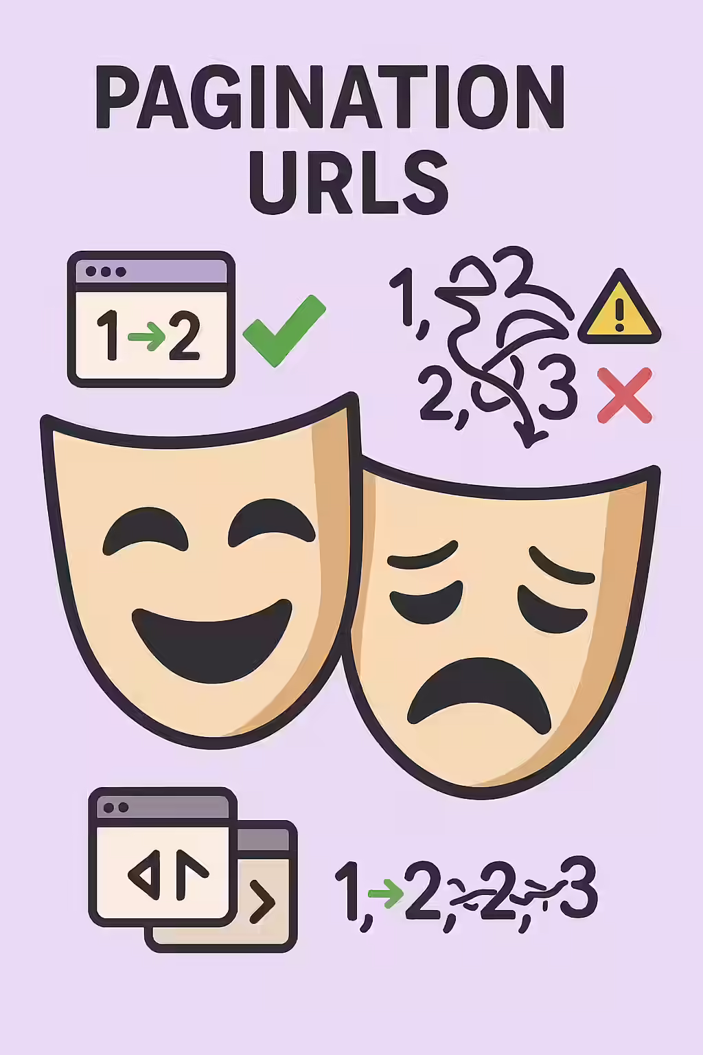 An illustration of a forked road, symbolizing the confusion caused by multiple pagination URLs.