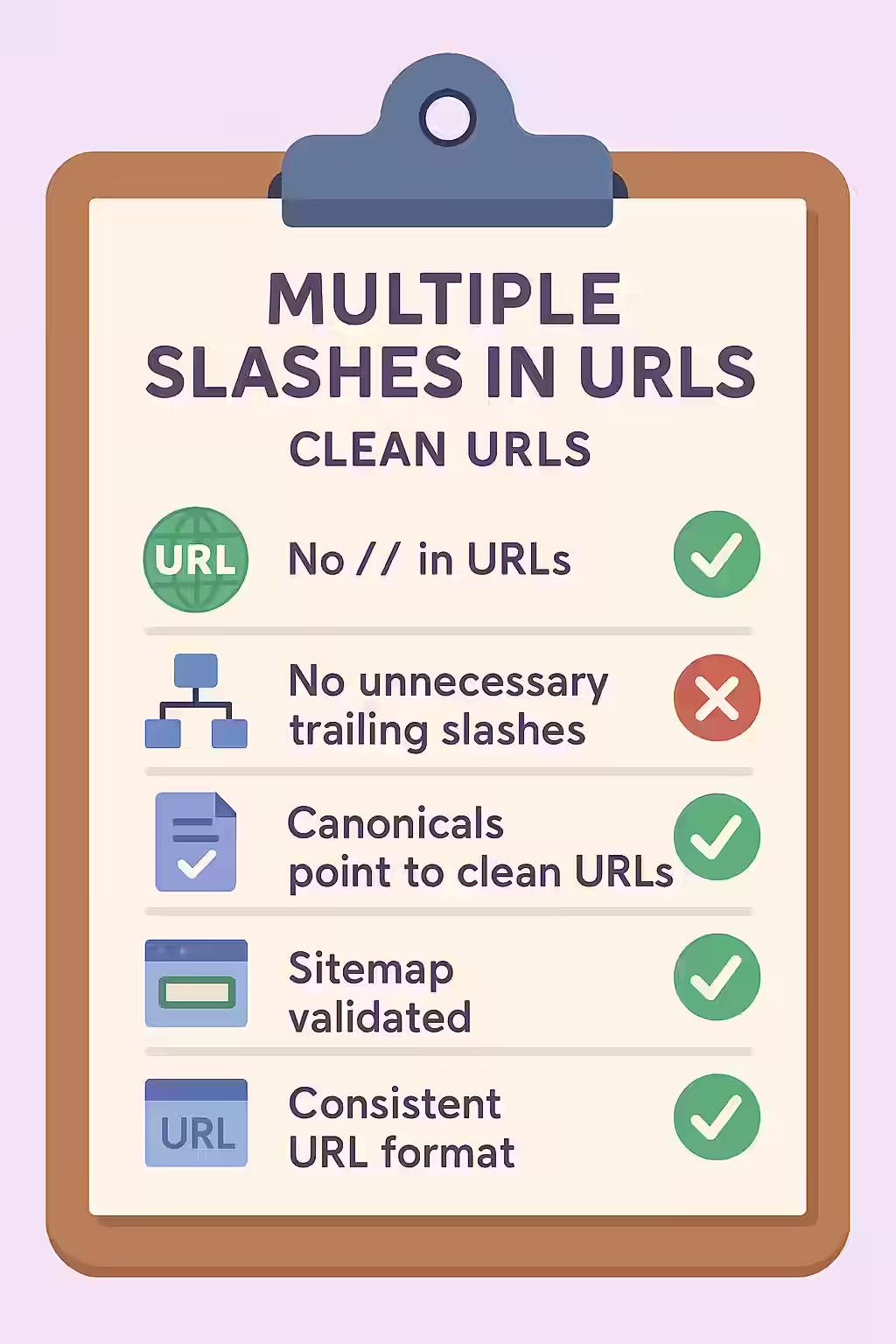 An illustration of a checklist, symbolizing the importance of making sure your website is free of multiple slashes in URLs.