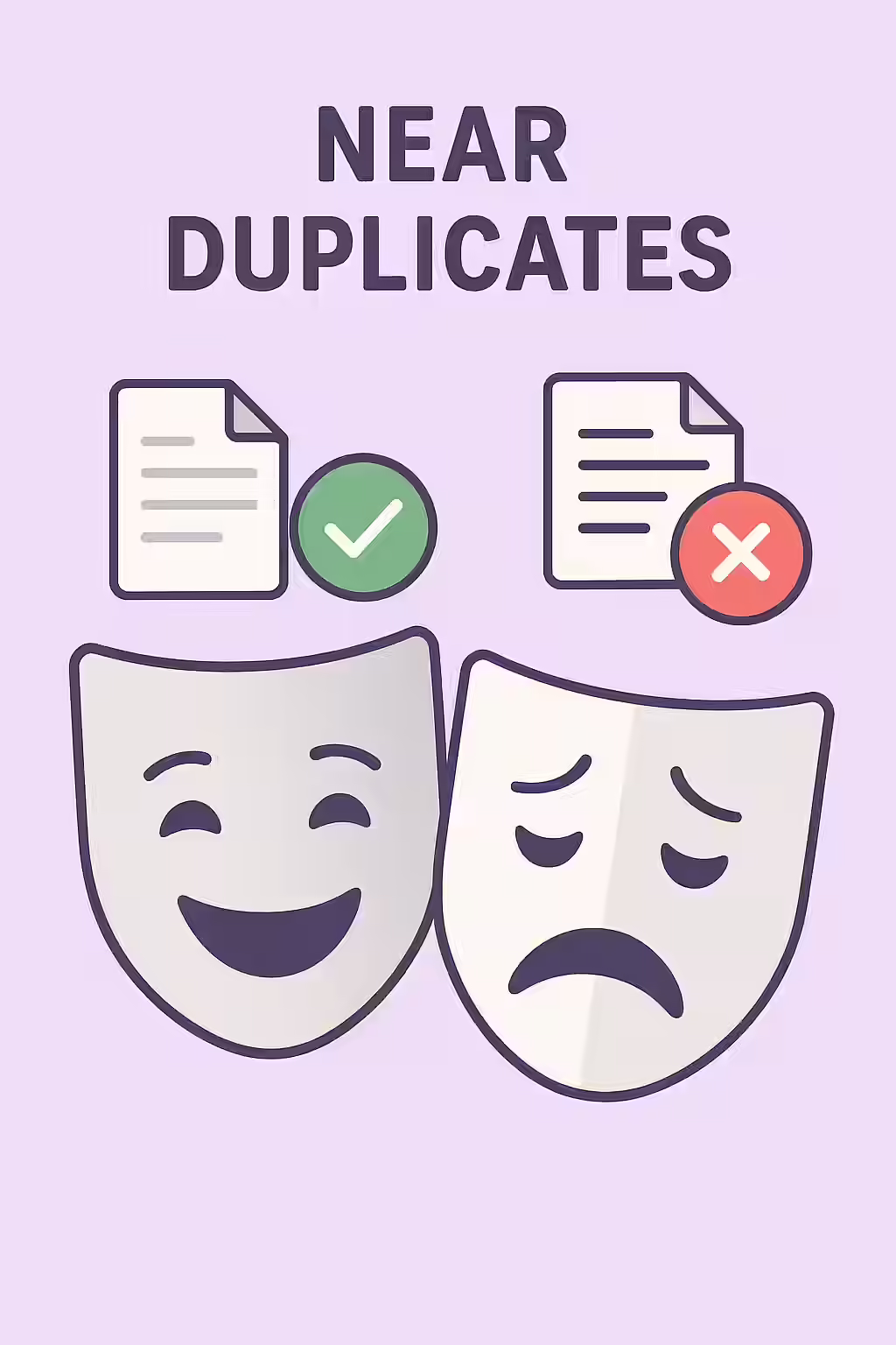 An illustration of two nearly identical masks, symbolizing near-duplicate content.