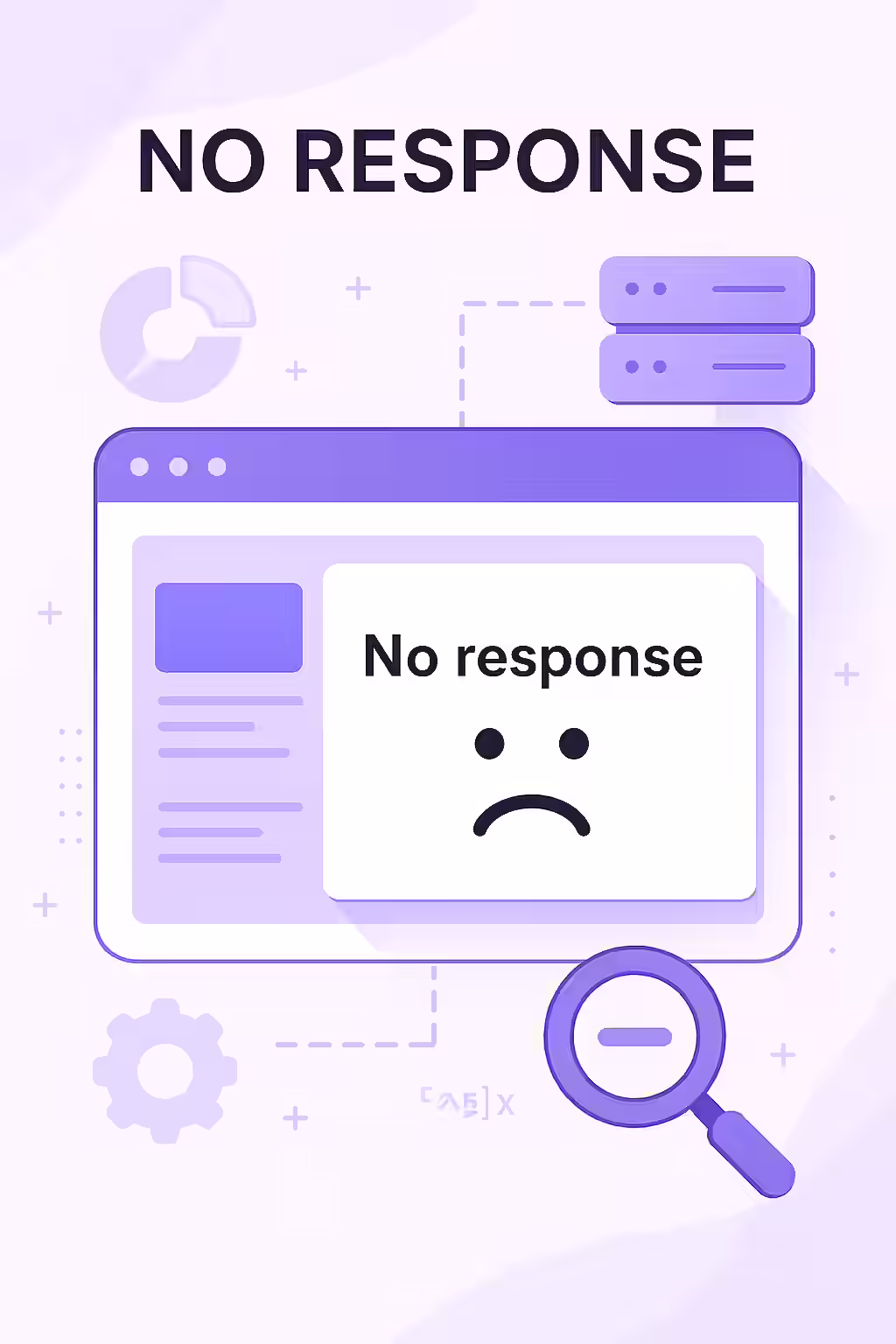 An illustration of a broken server connection, symbolizing a 'No Response' error.