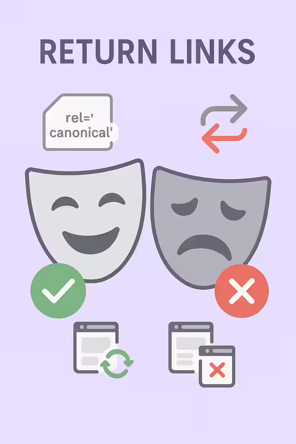 An illustration of a signpost pointing to a non-canonical page, which then points to the canonical page, symbolizing a wasted signal.