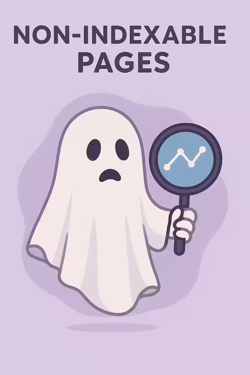 An illustration of a ghost in a search engine results page, symbolizing a non-indexable page with search data.
