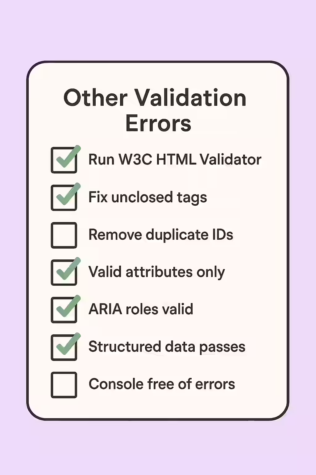 An illustration of a checklist, symbolizing the importance of auditing for HTML validation errors.