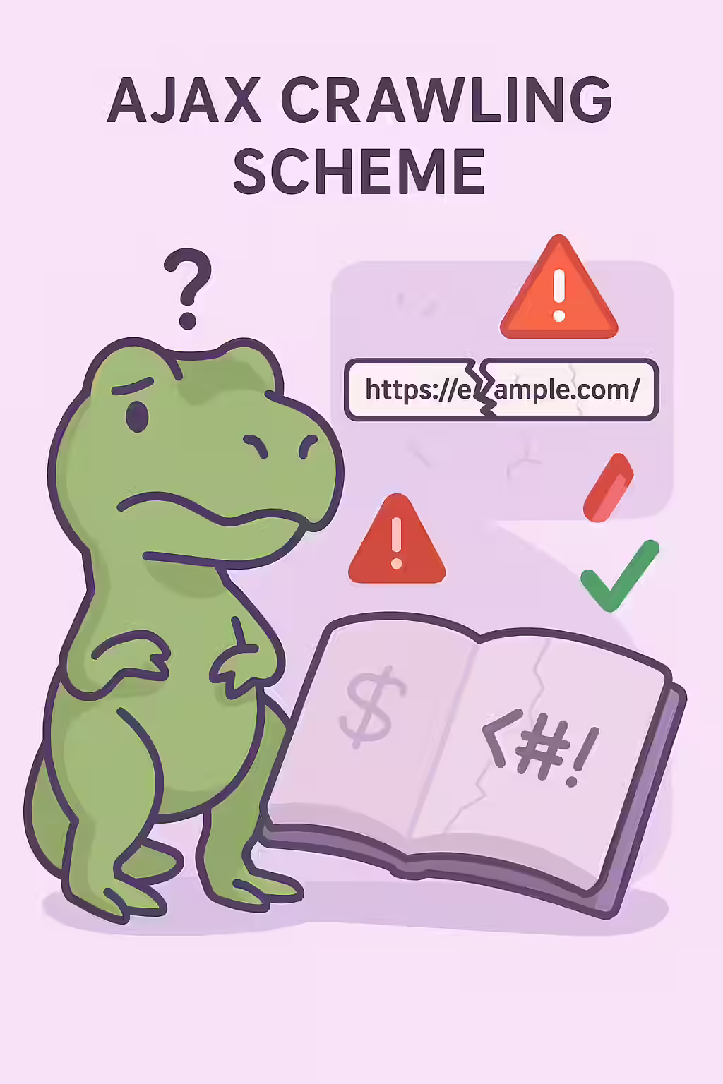 An illustration of a dinosaur, symbolizing the deprecated status of old AJAX crawling scheme URLs.