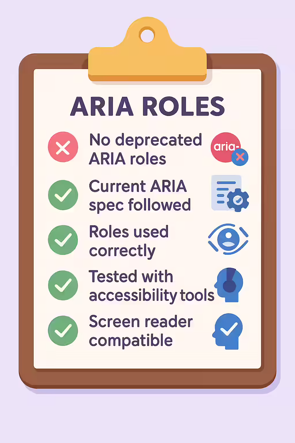 An illustration of a checklist, symbolizing the importance of making sure you are not using deprecated ARIA roles.