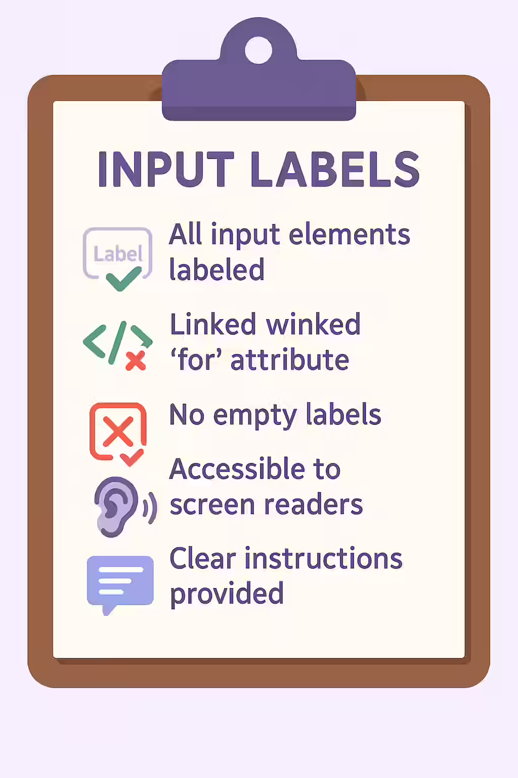 An illustration of a checklist, symbolizing the importance of making sure your form input elements have labels.