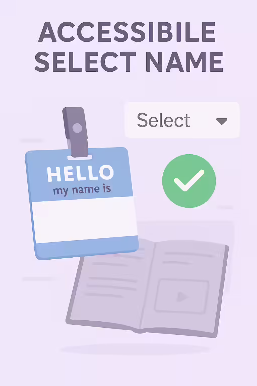 An illustration of a name tag on a select element, symbolizing the importance of giving your select elements an accessible name.