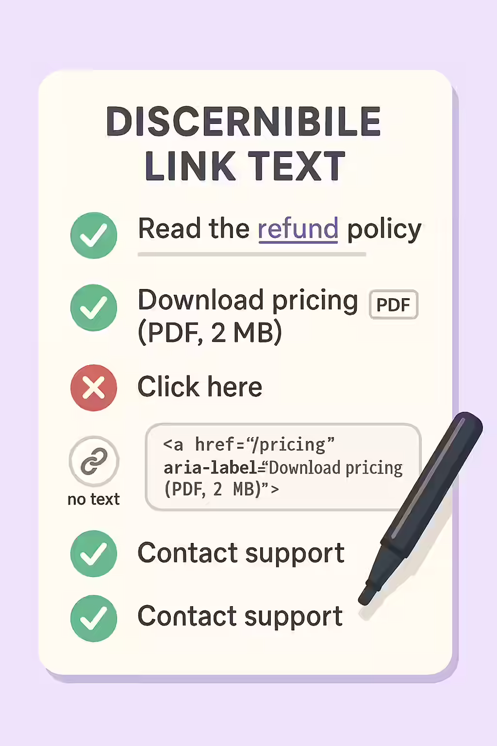 An illustration of a checklist, symbolizing the importance of making sure your summary elements have discernible text.