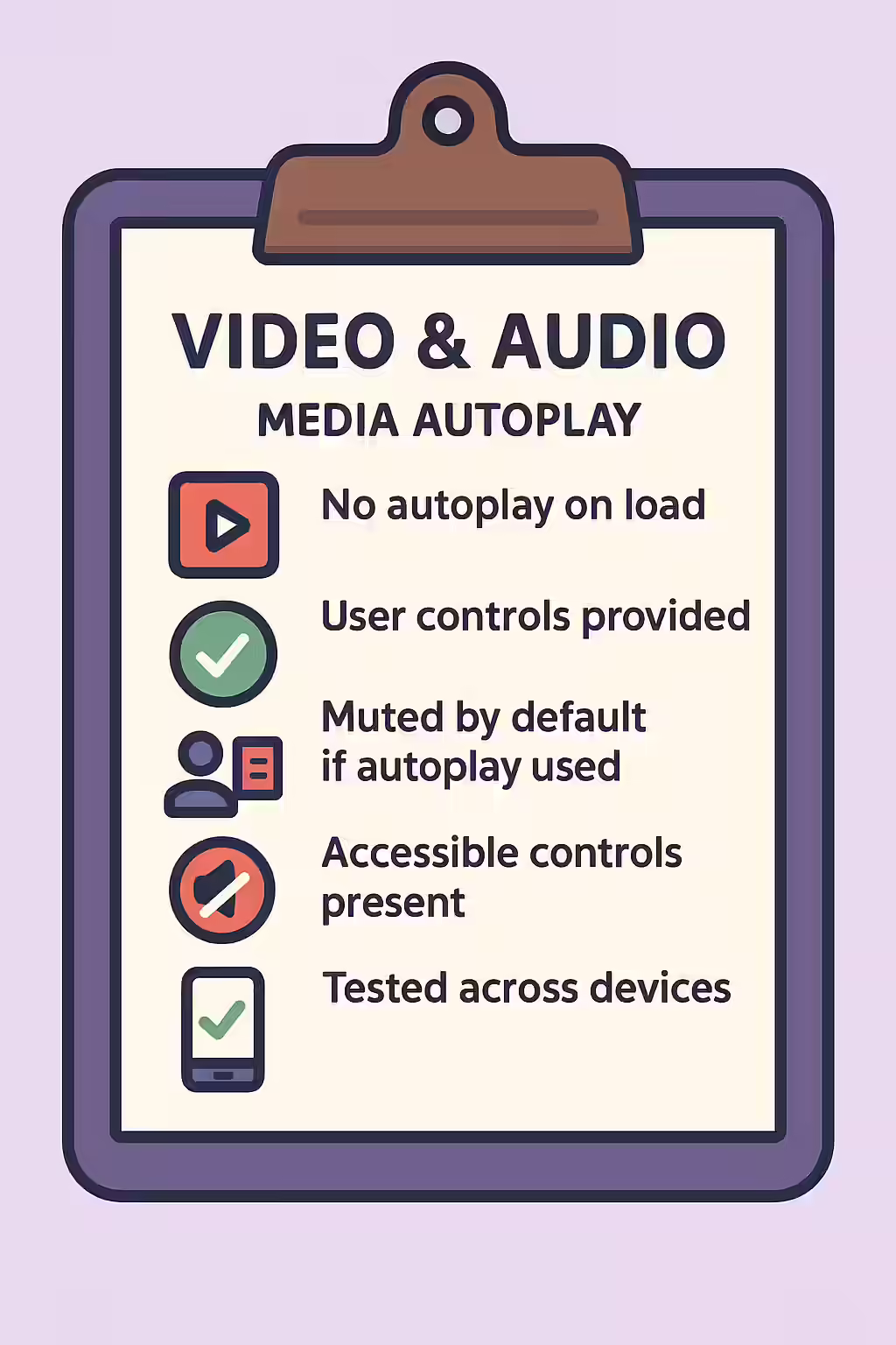 An illustration of a checklist, symbolizing the importance of making sure your video elements have captions.